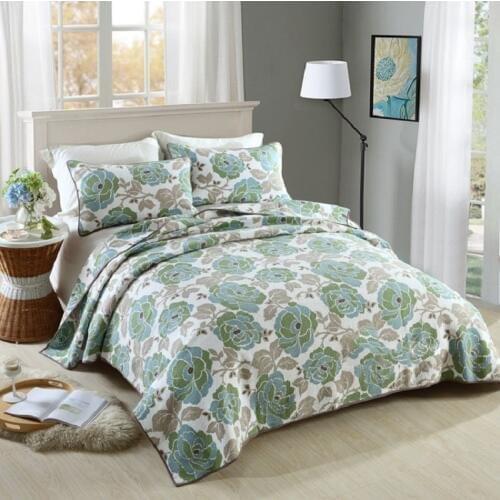 CHAUSUB Quilt Set 3PCS Washed Cotton Quilts Quilted Bedspreads Bed Cover Pillow Shams King Queen Size Printed Coverlet Blanket
