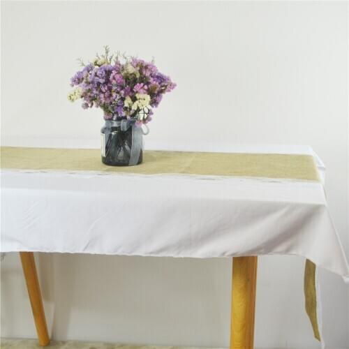 Lace Table Runners Rustic Burlap Natural Imitated Linen Table Cloth for Wedding Decoration Christmas Birthday Baby Shower Party