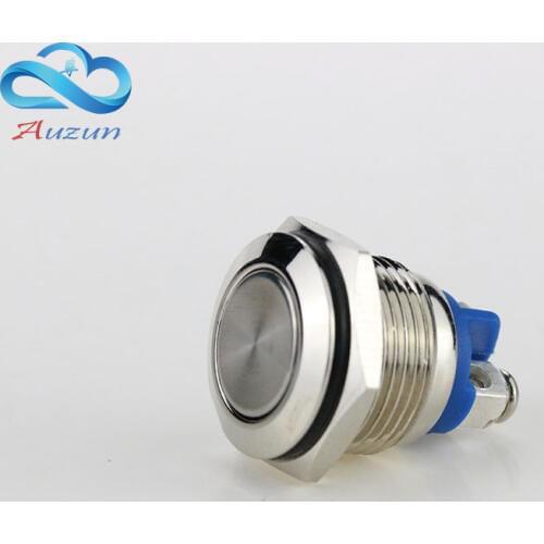 16 mm Flat head metal push button switch reset button 3 a250v moment start waterproof rust mechanical equipment horn