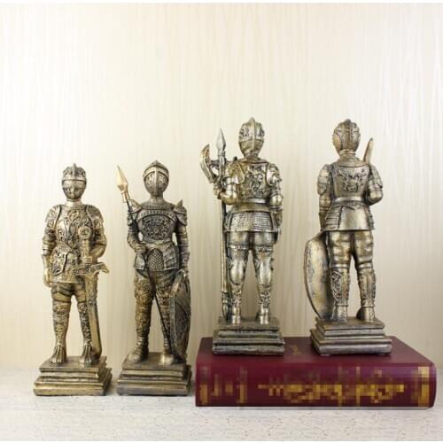 [MGT] Medieval European Tin Samurai Warrior sculpture/ Doll Cavalry Soldier Knights /Soldier Tin resin statue Home Decorations