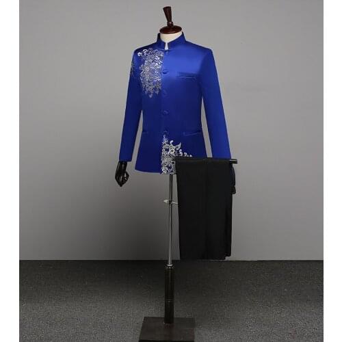Multicolor Fashion Chinese Tunic Suit Embroidered Formal Costumes Stand Collar Moderator Chorus Performance Clothes Costumes