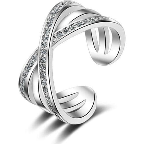 925 Sterling Silver Multi-layer X Cross Micro Paved CZ Stone Wedding Rings For Women Party Gifts Dropshipping S-R216