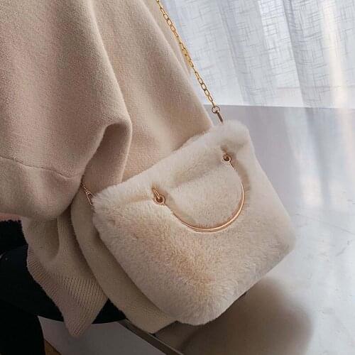Fashion Winter Chain Clamshell Bag Lady Shoulder Handbag Female Messenger Bag Chain Plush Bag Portable Plush Bag