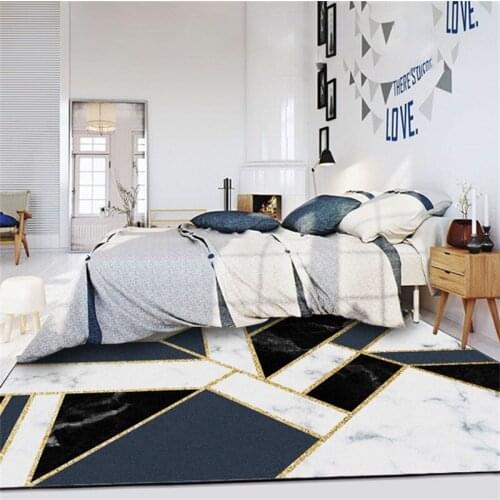 Fashion Blue, Black And White Marble, Gold Bar, Bedroom, Living Room Floor Mat, Carpet CustomizationCustom Size