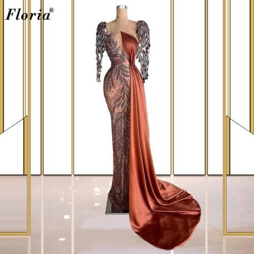 Muslim Formal Evening Dresses Long Gorgeous Celebrity Dresses Evening Wear Beading Prom Dresses For Wedding Party Robe Femme