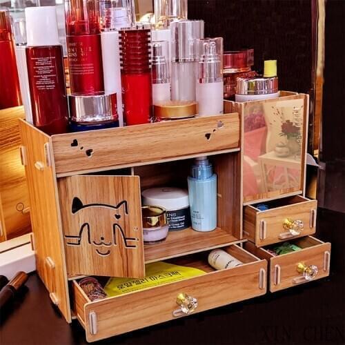 New desktop organizing DIY large wooden make-up box cosmetic storage box home storage box
