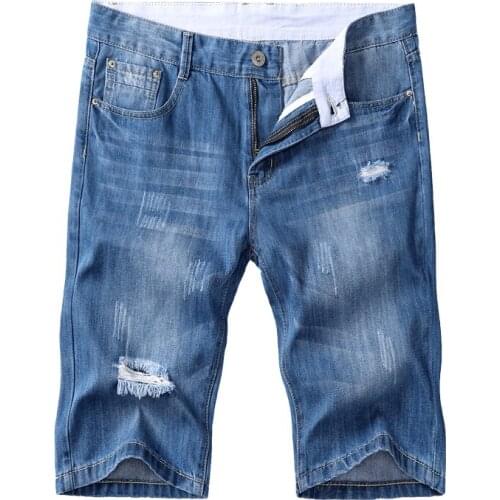 2021 Summer New Mens Korean Style Slim Denim Shorts Business Casual Loose Straight-Leg Fashion All-Match Jeans Male Brand Pants