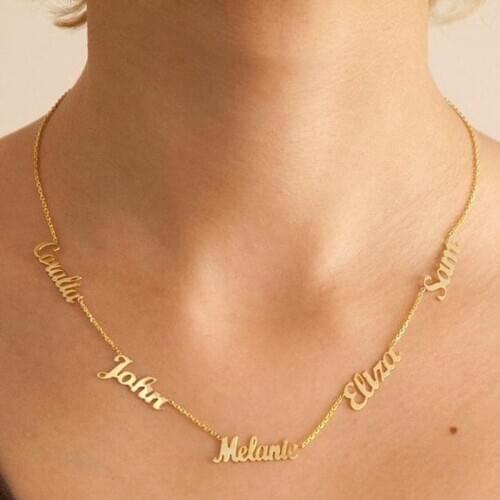 Personalized 5 Names Family Necklace Stainless Steel Custom Multiple Names Necklace Rose Gold Accessories Collier Femme BFF Gift