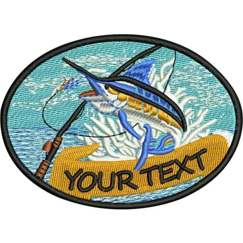 Custom Go Fishing Embroidered Name Tags Patch Iron on Backing Hook Backing