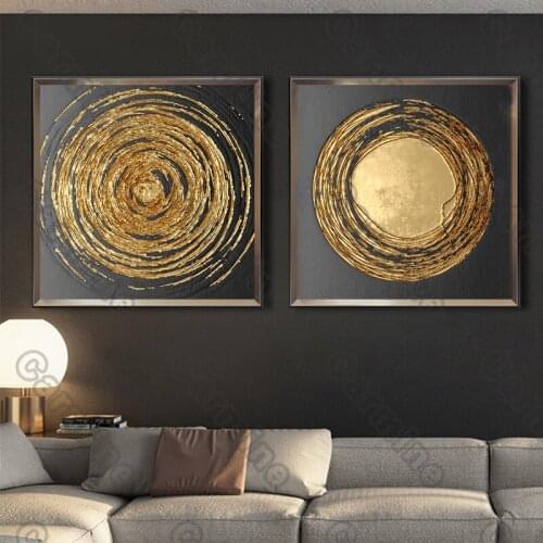 Posters Golden Circle Texture Abstract Canvas Painting and Prints Wall Art Decoration for Living Room and Bedroom Frameless