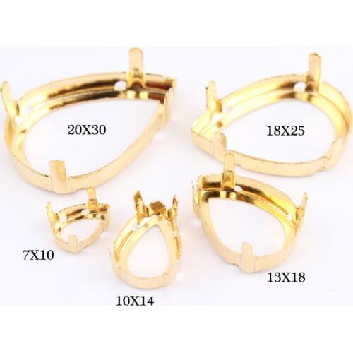 Empty Base setting sew on rhinestones Faceted Crystal Jewelss Drop water Gold Plated Blank Claw For stone Garment Accessories