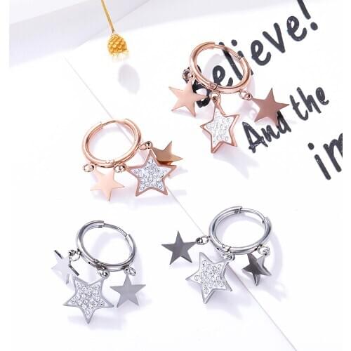 Crystal Stars Earrings for Friends Stainless Tassel Dangle Rose Gold Steel Prevent Allergy Hoop Earring Women Jewelry Accessory