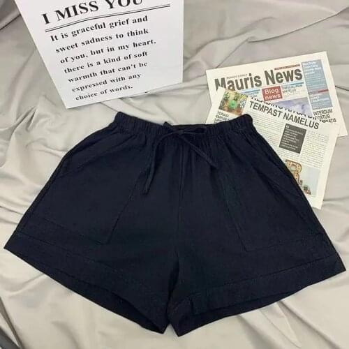 Drawstring Big Pocket Solid Black Casual Summer Women Shorts Elastic High Waist Loose Home Y2k Fashion Streetwear Shorts Female