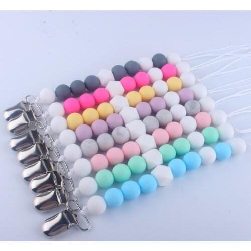 Handmade Safe Beads Teething Pacifier Clips For Nipples Chew Toys Silicone Pacifier Chain Baby Tooth Glue Anti-dropping Chain