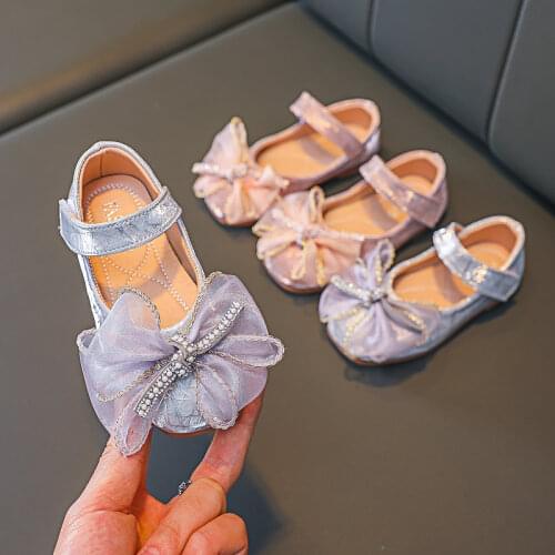 2021 Gladiator Little Girl Shoes Spring Children Shallow Mouth Single Shoes Korean Pearl Girl Princess Shoes Bow Pink Sliver