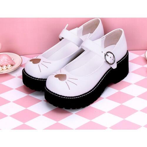 Round head shoes embroidered cat love Lolita college style cute Princess Kawaii Girl Women Shoes Girl Tea Party JK Uniform