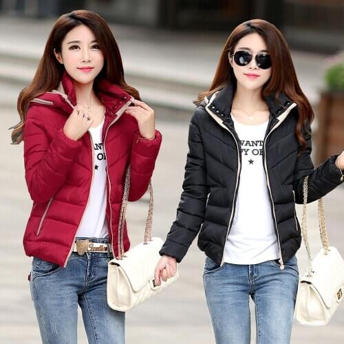 Womens Ladies Winter Parka Jacket Hooded Down Cotton Short Coat Woman Clothes Fashion Solid Color Leisure 2020 Hot