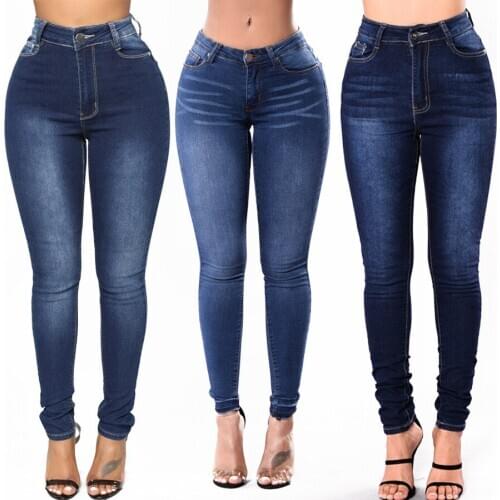 Stretch Hip Jeans for Women Classic Blue Washed Tight Pencil Pants Fashion High Waist Young Feminine Casual Streetwear