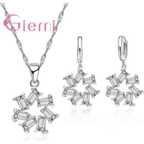 New Fashion Cubic Zirconia Girl Jewelry Sets 925 Sterling Silver Necklace Pendant Lady Earring Sets For Engagement Party