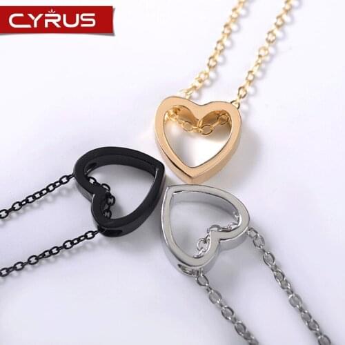 Korean Style Hollow Love Heart Necklace For Women Couple Chain Gold Color Stainless Steel Necklace Valentines Day Jewelry Gift
