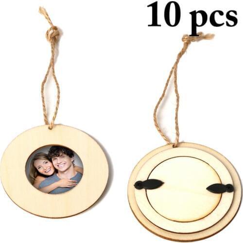 10PCS Handmade Wooden Mini Round Photo Frame Hanging Ornament Photo Frame Wood Ornament Hanging Decoration For Birthday
