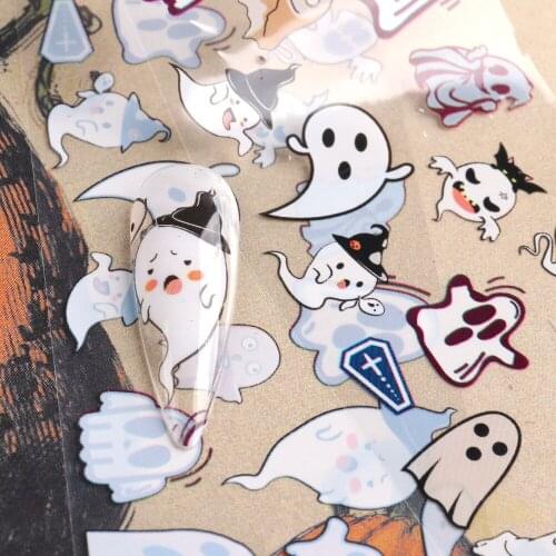 10 Pcs Halloween Cartoon Ghost Nail Art Stickers Water Transfer Manicure Decals Nail Accessories XQL03
