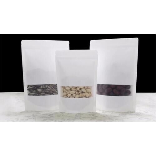 100pcs/lot White Kraft Paper Bag With Window Stand Up Zipper/zip Lock Jewelry Packaging Bag Paper Bags For Gifts/tea/christmas