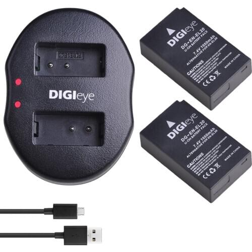 2 Pcs EN-EL20 EN EL20a Battery+Usb Dual Charger for Nikon Coolpix P1000 Nikon1 J1, J2, J3 Nikon1 AW1 ENEL20 Batteries