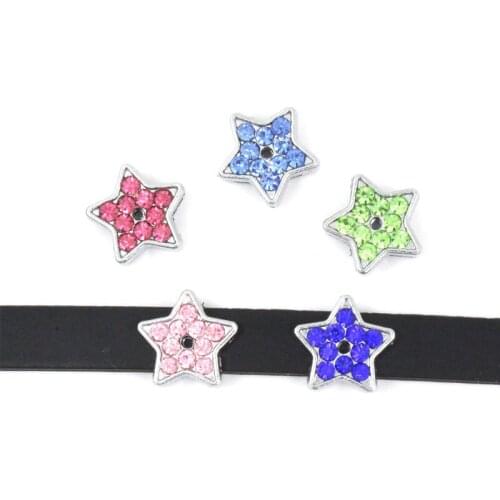20pcs/lot Internal Dia 8mm Slide Charm Five pointed star Heart DIY Accessories fit 8mm wide belt pet collar