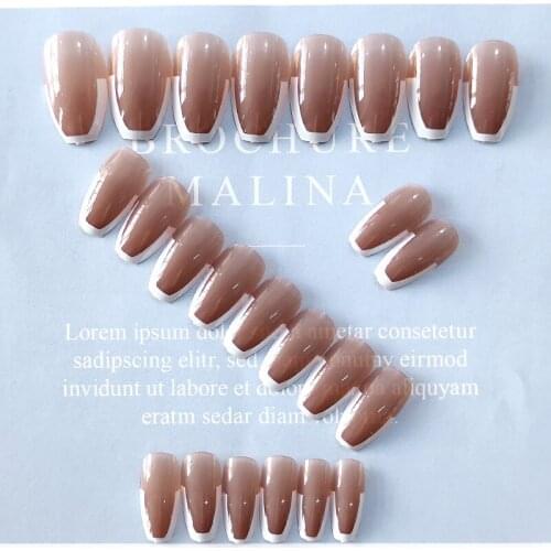 24pcs Nude Color Nail Patch Round Head Glue Type Removable Long Paragraph Fashion Manicure Save Time False Nails Patch Nail Art