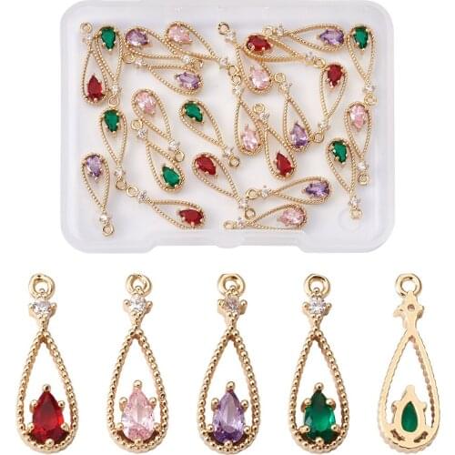 24Pcs Colorful Cubic Zirconia Pendants Charms Teardrop Shape Light Gold Charms for Jewelry Making DIY Earrings Necklace Findings