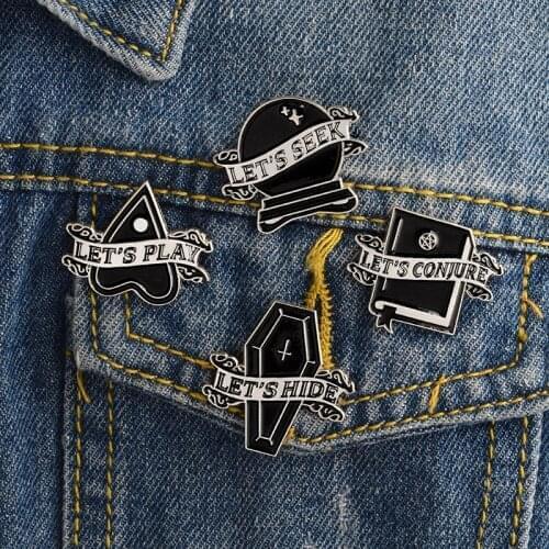 4pcs/set Dark Crystal Ball Coffin Heart Magic book Brooch Punk Black Enamel Pins Button Denim jacket Lapel Pin Badge Jewelry