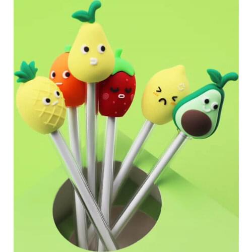 48PCS Cartoon Avocado Pineapple Radish Silicone Gel Pen Cute Fruit Platter Signature Pen Stationery Kawaii School Supplies