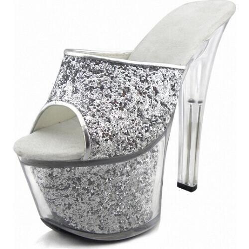 17cm Ultra High Heels Sandals Glitter Platform Bride Wedding Shoes Dance Shoes 7 Inch Crystal Shoes Plus Big Size