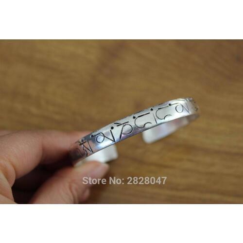 BR039 Nepal Jewelry Ethnic Tibetan Silver Metal Six Words Mantra 8mm Wide Open Cuff Bangle Bracelets for Women