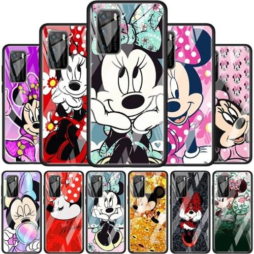 Disney Minnie Mouse Cute for Huawei P40 P30 Pro Plus P20 P10 Lite P Smart Z 2021 2020 2019 Luxury Tempered Glass Phone Case