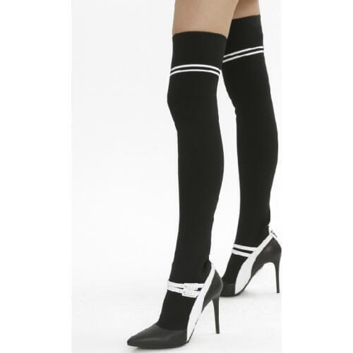 Sexy Stretch Socks Over the Knee Boots Pointed Toe White Black patchwork Socks Thigh High Boot Ladies 10 cm High Heels Zapatos