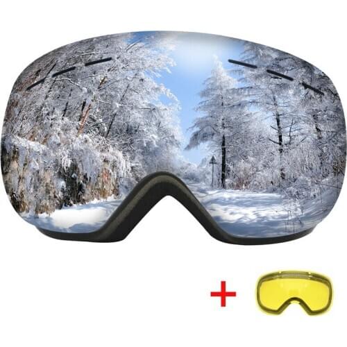 HD Anti-fog Skiing Eyewear with Night Vision Lens Outdoor Windproof UV400 Ski Goggles Spherical Big Vision Snowmobile Glasses