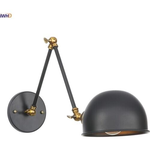 IWHD Loft Industrial Decor Retro Wall Lights Home Lighting Bedroom Living Room Stair Light Black swing Arm Wall Lamp Vintage LED