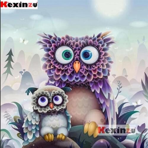 Kexinzu Full Diamond Embroidery Diy 5D Diamond Painting Cross Stitch forest Cartoon owl Full Drill Home Room Decor k5331