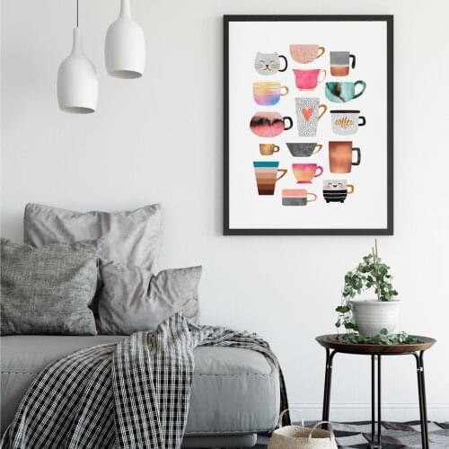 Coffee Cups Pretty Pink Posters And Prints Metallic Wall Art Canvas Painting Wall Pictures For Living Room Nordic Decoration