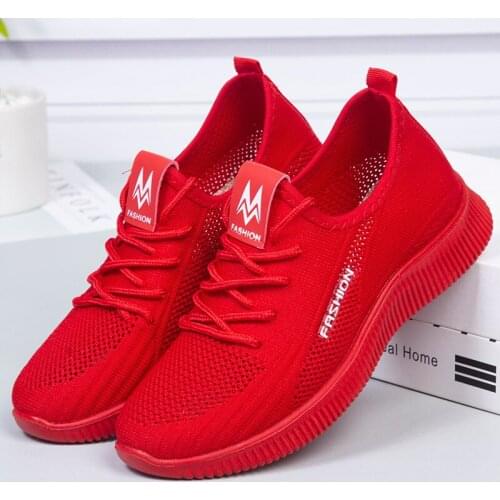 Women Casual Shoes Summer Breathable Black Flat Shoes Slip on Walking Shoes Ladies Mesh Sneakers Red Womens Vulcanized Shoes
