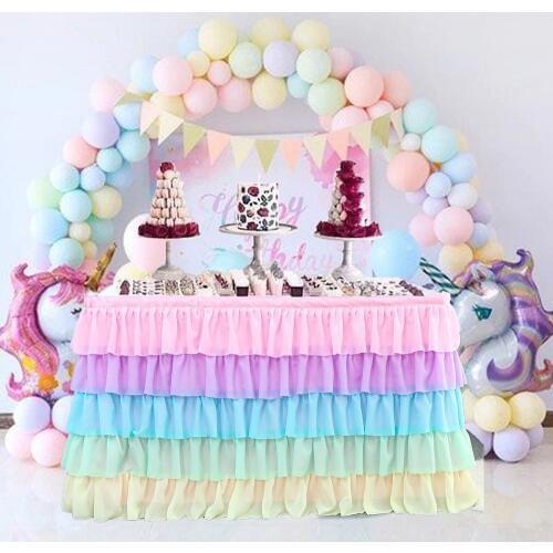 5 layer Flouncing Cake Lace Table Skirt Hotel Decoration Wedding Table Skirts Birthday Banquet Party Table Skirting Tablecloth