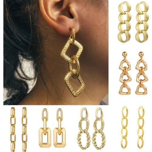 Fashion Luxurious Dangle Earrings Gold Metal Vintage Geometric Round Chain Link Drop Earrings For Women Girls Party Club Jewelry
