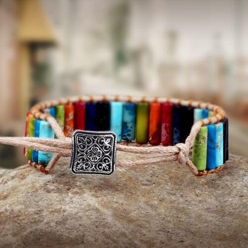 Multi Color Charm Wrap Chakra Bracelets Natural Stone Tube Beads Adjustable Woven Couples Bangles Yoga Luxury Jewelry Wristbands