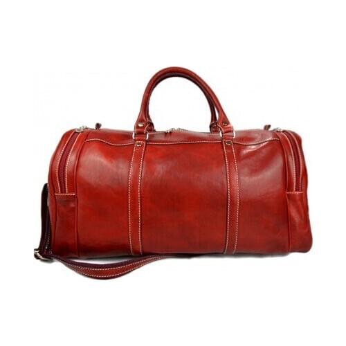 Mens leather duffle bag red shoulder bag travel bag luggage weekender carryon cabin bag