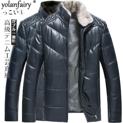 Winter Real Leather Jacket Men Blue 100% Sheepskin Coat Men Leather Jacket Mink Fur Collar 2020 New Cuero Genuino 0158 Pph354