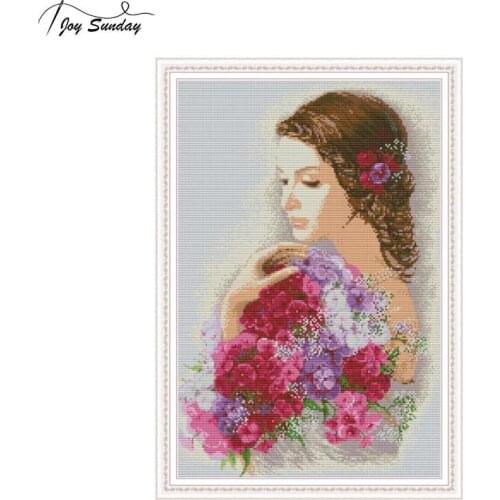 Joy Sunday Counted Cross Stitch Kit Beauty and Flowers Pattern 14ct Printed Canvas Aida Fabric DMC DIY Embroidery Kit Needlework