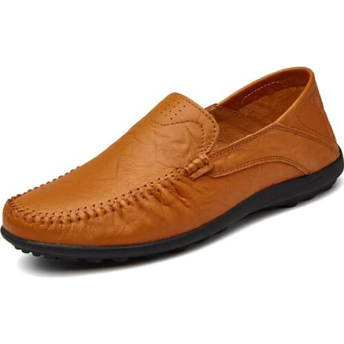 New Genuine Leather Men Retro Shoes Luxury Brand 2021 Mens Loafers Moccasins Breathable Slip on Walking Shoes Plus Size Handmade
