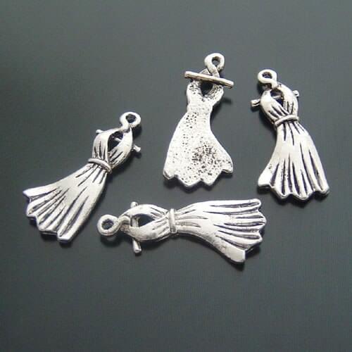 20PCS 25x10MM Antique Silver Zinc Alloy Skirt Charms Pendants Jewelry Making Supplies Diy Findings Accessories